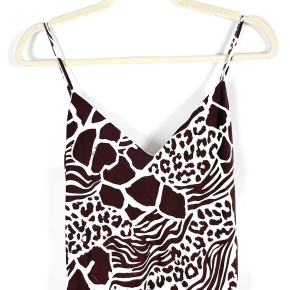 Adam Lippes Animal Print Silk Slip Dress White Brown V-Neck Sleeveless Sz 4 - Picture 6 of 12